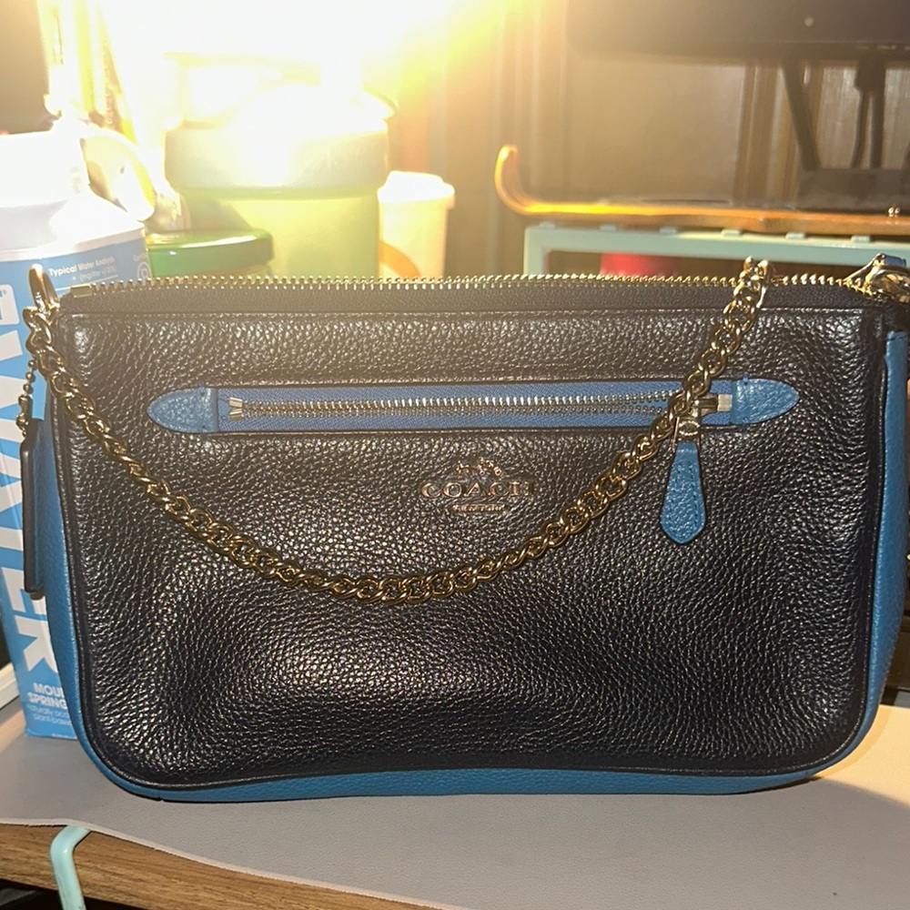 Coach Black and Blue Leather Chain Bag